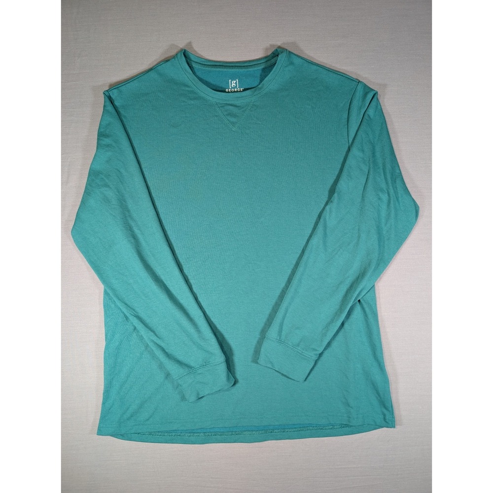 George Mens XL Teal Green Long Sleeve Crewneck Pullover Shirt Ribbed Cuffs